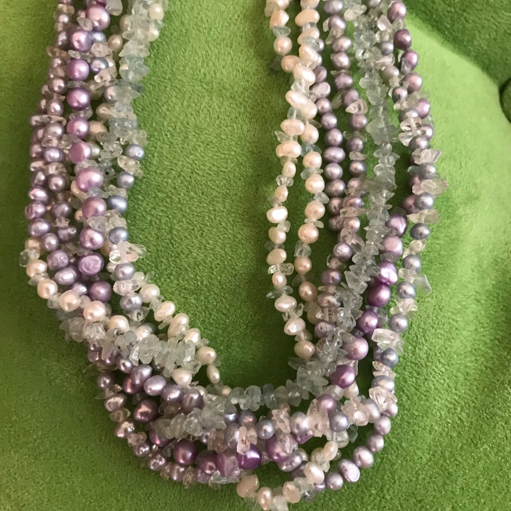 Freshwater pearl and Aquamarine necklace - Picture 3 of 7